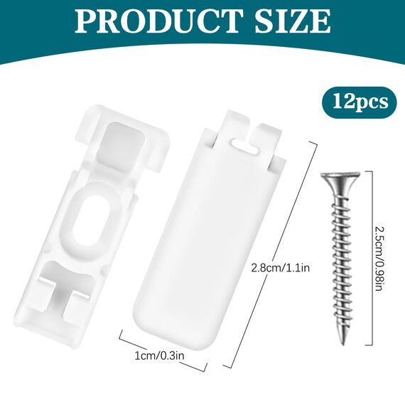 12Kit 24 Stück Plissee Ersatzteile klemmträger, Spannschuhe für verspannte Plissees, für Klebeträger und Stick & Fix Front Klebeplatten（weiß）