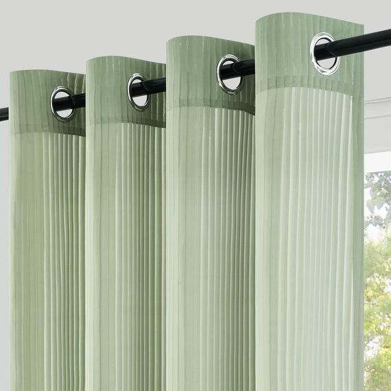 Topfinel Voile Gardinen Kurz Fenster 140x160cm Sheer Curtain mit Ösen Vorhang Wohnzimmer Modern Transparent Schlafzimmer Wohnzimmer Vorhänge Durchsichtig Küche Gardine 2er Set Salbeigrün