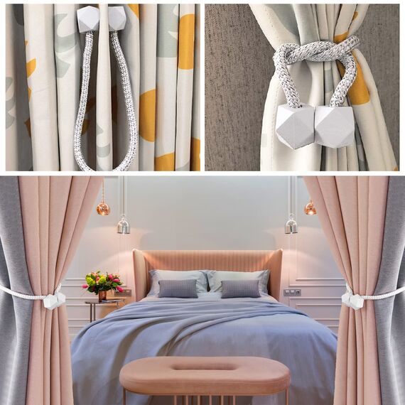 6 Stück Magnetische Vorhang Raffhalter,Vorhanghalter Seil Schnallen Raffhalter für Home Büro Gardinen Deko (Weiß)