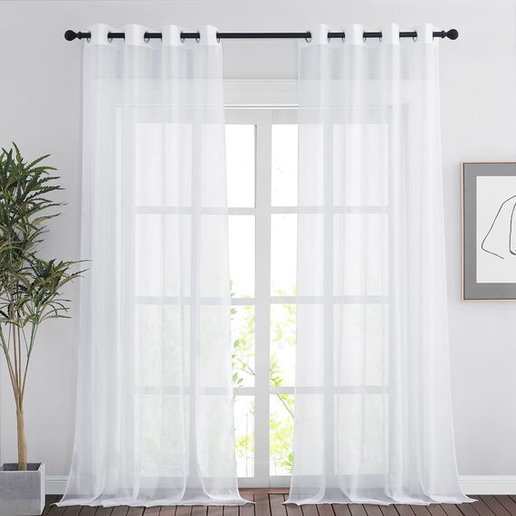 PONY DANCE Wohnzimmer Gardinen Weiss Transparent 2er Set H 260 x B 140 cm Extra Lange Gardinen und Vorhänge mit Ösen Übergardinen White Sheer Curtains