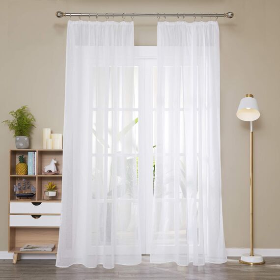 Deconovo Gardinen mit Kräuselband Wohnzimmer Stores Schal Transparent Vorhänge für Schiene Schlafzimmer Leinenoptik, 138x140 cm(HöhexBreite), Weiß, 2er Set