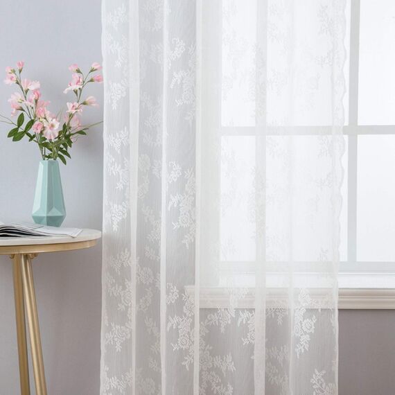 MIULEE Gardinen Spitze-Wunderschöne Weiß Blumen Bestickte Spitzengardinen, 2er Set Transparent Vorhang Spitze Vintage, Voile Spitzenvorhänge mit Ösen für Wohnzimmer Schlafzimmer Dekor, 2XH215 x B150cm