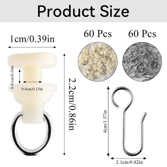 Svalor 120 Stück Gardinenhaken Gleiter, Gardinenröllchen für Schiene, Curtain Hooks, Gardinenröllchen, Gardinen Gleiter mit Metall Vorhang Haken für Fenstervorhang Türvorhang Duschvorhang