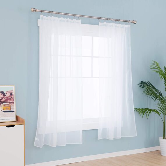Deconovo Vorhang Voile Vorhangschals mit Kräuselband für Schiene Transparent Wohnzimmer, Weiß, 145x140 cm(HöhexBreite), 2er Set