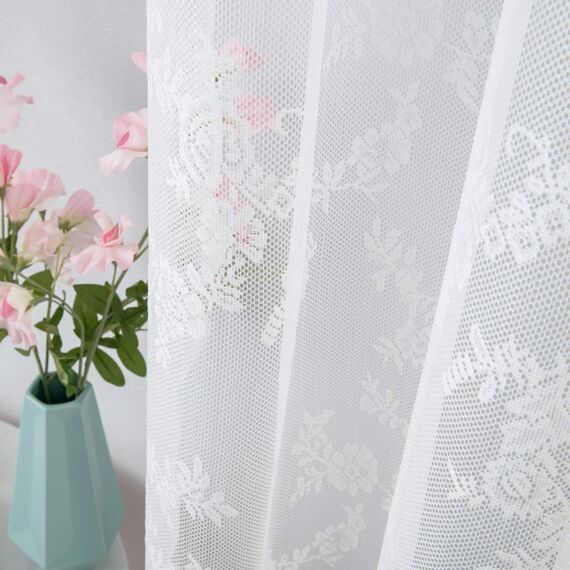 MIULEE Gardinen Spitze-Wunderschöne Weiß Blumen Bestickte Spitzengardinen, 2er Set Transparent Vorhang Spitze Vintage, Voile Spitzenvorhänge mit Ösen für Wohnzimmer Schlafzimmer Dekor, 2XH175 x B150cm