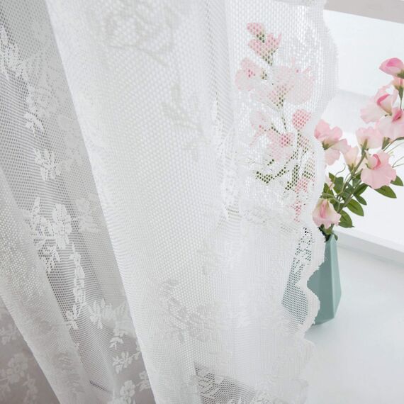 MIULEE Gardinen Spitze-Wunderschöne Weiß Blumen Bestickte Spitzengardinen, 2er Set Transparent Vorhang Spitze Vintage, Voile Spitzenvorhänge mit Ösen für Wohnzimmer Schlafzimmer Dekor, 2XH215 x B150cm