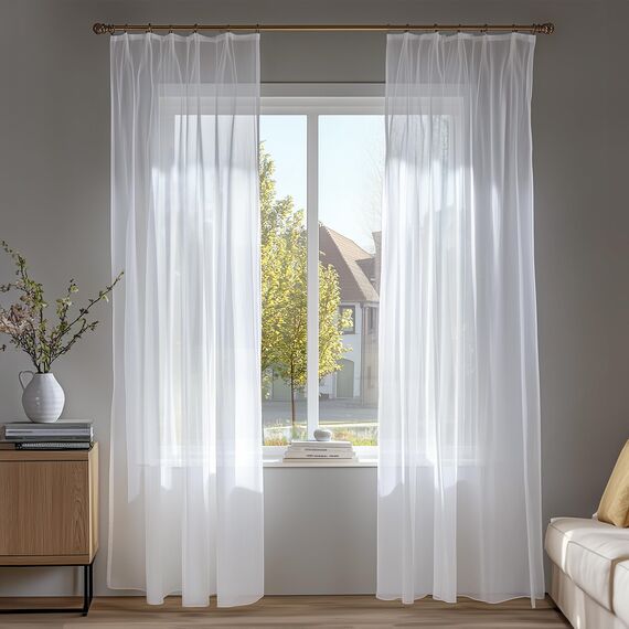 Deconovo Gardinen mit Kräuselband Wohnzimmer Stores Schal Transparent Vorhänge für Schiene Schlafzimmer Leinenoptik, 138x140 cm(HöhexBreite), Weiß, 2er Set