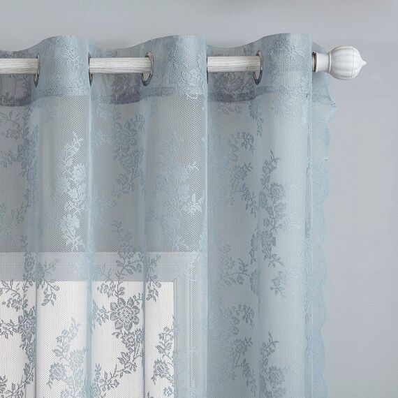 MIULEE Gardinen Spitze-Wunderschöne Grau Blumen Bestickte Spitzengardinen, 2er Set Transparent Vorhang Spitze Vintage, Voile Spitzenvorhänge mit Ösen für Wohnzimmer Schlafzimmer Dekor, 2X H245xB150cm