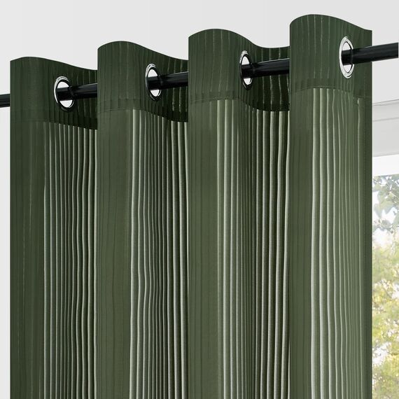 Topfinel Voile Schlafzimmer Vorhänge 2er Set mit Ösen Vorhang Mit Vertikalem Streifenmuster Transparente Stores Gardinen Wohnzimmer Modern 140x240cm Grün