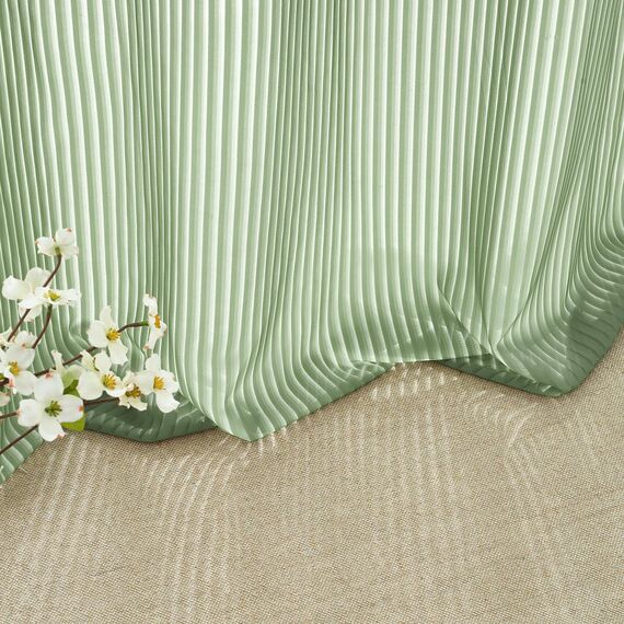 Topfinel Sheer Curtain 2er Set Schlafzimmer Vorhänge mit Ösen Vorhang Mit Vertikalem Streifenmuster Transparent Voile Stores Gardinen Wohnzimmer Modern 140x225cm Salbeigrün