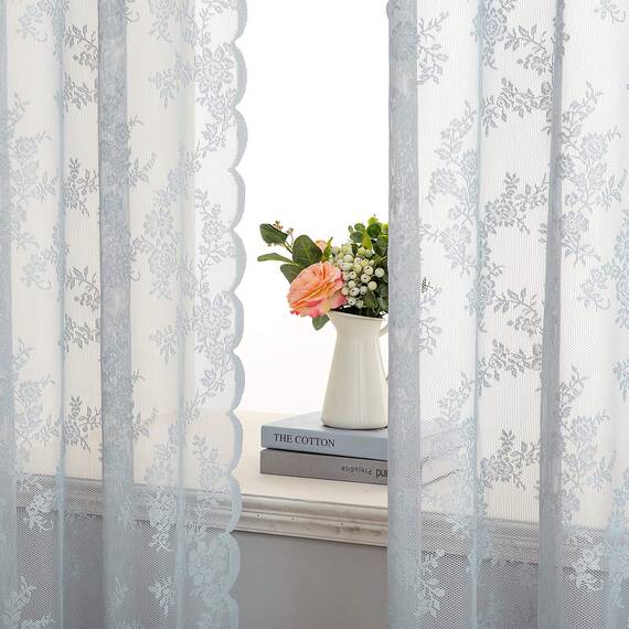 MIULEE Gardinen Spitze-Wunderschöne Grau Blumen Bestickte Spitzengardinen, 2er Set Transparent Vorhang Spitze Vintage, Voile Spitzenvorhänge mit Ösen für Wohnzimmer Schlafzimmer Dekor, 2X H225xB150cm