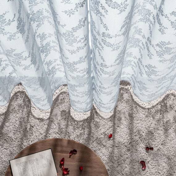MIULEE Gardinen Spitze-Wunderschöne Grau Blumen Bestickte Spitzengardinen, 2er Set Transparent Vorhang Spitze Vintage, Voile Spitzenvorhänge mit Ösen für Wohnzimmer Schlafzimmer Dekor, 2X H225xB150cm