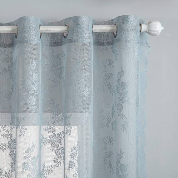 MIULEE Gardinen Spitze-Wunderschöne Grau Blumen Bestickte Spitzengardinen, 2er Set Transparent Vorhang Spitze Vintage, Voile Spitzenvorhänge mit Ösen für Wohnzimmer Schlafzimmer Dekor, 2X H225xB150cm
