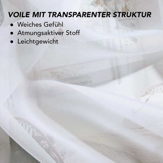 Deconovo Gardinen mit Kräuselband Voile Vorhang Wohnzimmer Dekoschal Transparent Vorhänge für Schlafzimmer Kinderzimmer Gardinenschals, 245x200 cm(HöhexBreite), Weiß, 1 Stück