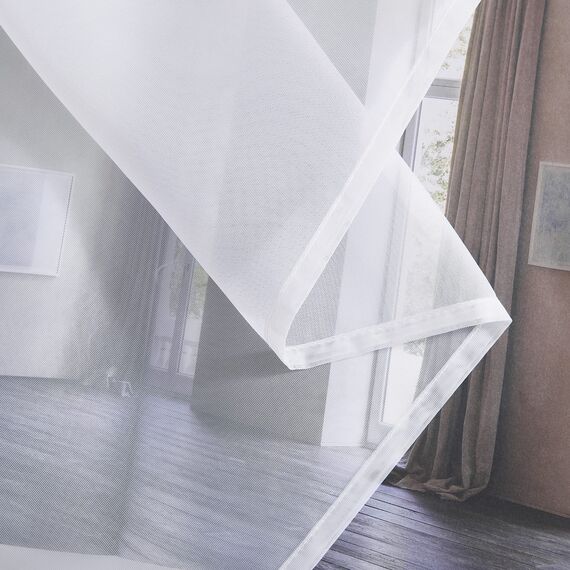 PONY DANCE Kurze Gardinen Weiss Transparent 2er Set H 120 x B 140 cm Scheibengardinen mit Ösen Voile Vorhänge für Küche/Badezimmer Fenster Sheer Curtains