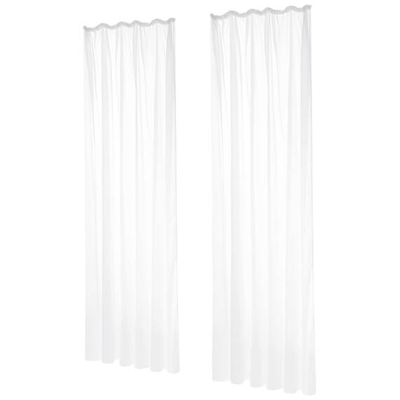 Deconovo Gardinen mit Kräuselband Wohnzimmer Schlafzimmer Stores Schal Transparent Vorhänge für Schiene Leinenoptik, 290x140 cm(HöhexBreite), Weiß, 2er Set
