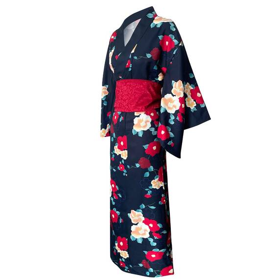 PLULON 5-teiliges japanisches Gewand, Geisha-Yukata-Kleid, Bademantel aus Satin mit Kordelzug, Handfächer, Haarnadel, Tabi-Socken-Set für Damen