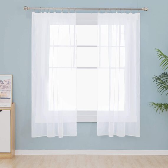 Deconovo Gardinen Transparent Vorhänge für Schiene mit Kräuselband Wohnzimmer Schlafzimmer, 229x140 cm(HöhexBreite), Weiß, 2er Set