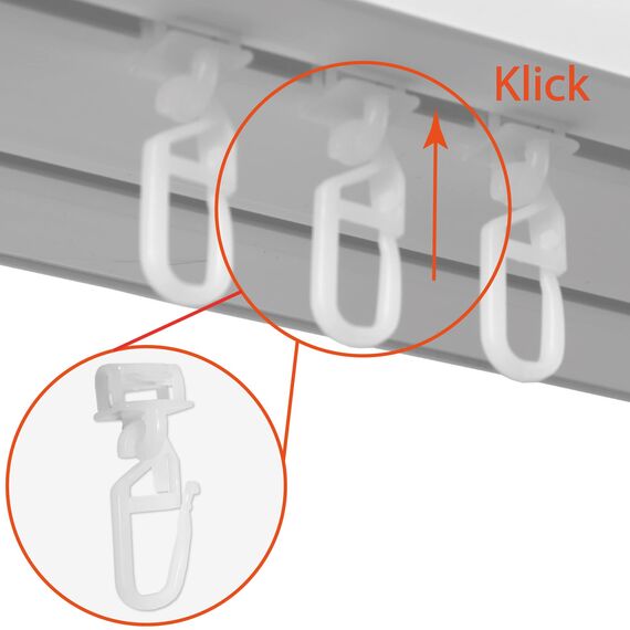 Bestlivings Klickgleiter (50er Pack) für Kunststoff- & Aluminiumschienen - 100% Kunststoff - Faltenleghaken Faltengleiter in versch. Ausführungen