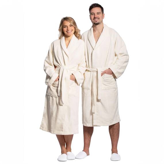 ZOLLNER Bademantel - flauschig und saugstark - Unisex - Größe L - creme - außen aus Polyester und innen aus Baumwoll-Mischgewebe - waschbar bis 60°C - Hotelqualität - Oeko Tex® zertifiziert