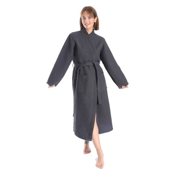 Nottoc Bademantel 100% Baumwolle Waffelstoff Reisebademantel für Damen und Herren, Weiches, Saugfähiges und Leichtes Spa Bademäntel (DE/NL/SE/PL, Alphanumerisch, XXL, Regular, Regular, Anthrazit Grau)
