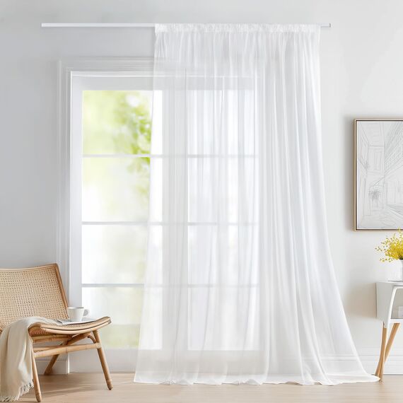 Deconovo Gardinen mit Kräuselband Voile Vorhang Wohnzimmer Dekoschal Transparent Vorhänge für Schlafzimmer Kinderzimmer Gardinenschals, 260x300 cm(HöhexBreite), Weiß, 1 Stück