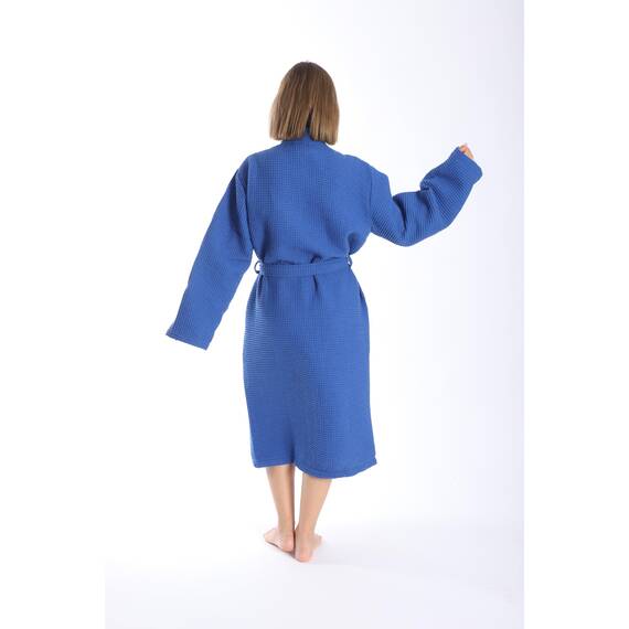 nottoc Bademantel 100% Baumwolle Waffelstoff Reisebademantel für Damen und Herren, Weiches, Saugfähiges und Leichtes Spa Bademäntel (DE/NL/SE/PL, Alphanumerisch, XL, Regular, Regular, Blau)