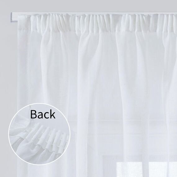 Deconovo Voile Vorhangschals Gardinen Kräuselband Wohnzimmer Stores Schal Transparent Vorhänge für Schiene Leinenoptik, 145x140 cm(HöhexBreite), Weiß, 2er Set