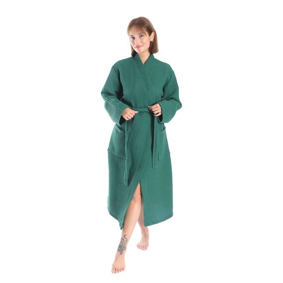nottoc Bademantel 100% Baumwolle Waffelstoff Reisebademantel für Damen und Herren, Weiches, Saugfähiges und Leichtes Spa Bademäntel (DE/NL/SE/PL, Alphanumerisch, M, Regular, Regular, Grün)