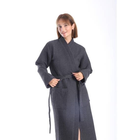 nottoc Bademantel 100% Baumwolle Waffelstoff Reisebademantel für Damen und Herren, Weiches, Saugfähiges und Leichtes Spa Bademäntel (DE/NL/SE/PL, Alphanumerisch, L, Regular, Regular, Anthrazit Grau)