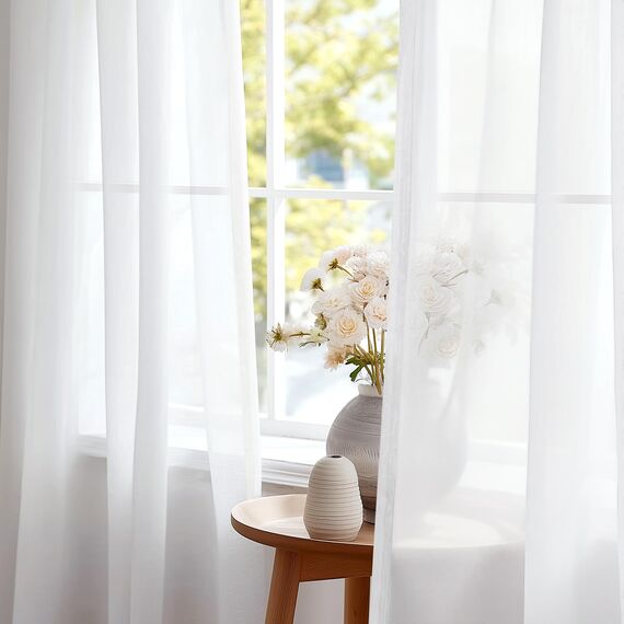 Deconovo Gardinen Wohnzimmer Transparent Vorhänge mit Kräuselband für Schiene, 175x140 cm(HöhexBreite), Weiß, 2er Set