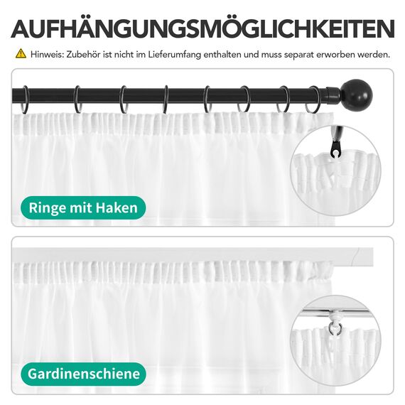 Deconovo Voile-Gardinen, für Wohnzimmer, mit Kräuselband für Klemmensystem, Weiß, 245 x 140 cm, 2er-Set