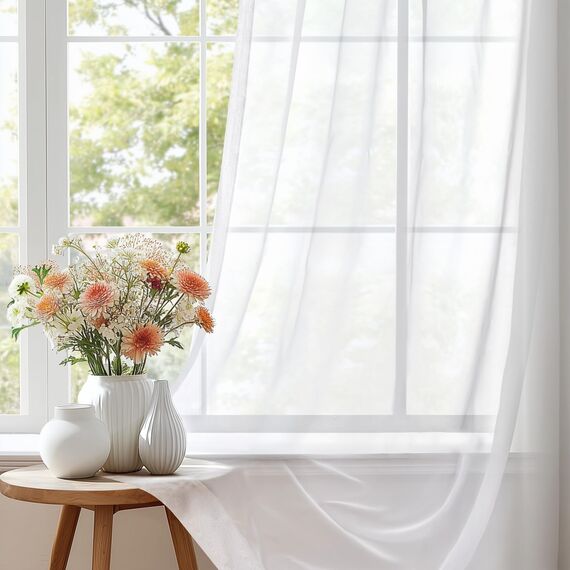 Deconovo Gardinen Transparent Vorhänge für Schiene mit Kräuselband Wohnzimmer Schlafzimmer, 229x140 cm(HöhexBreite), Weiß, 2er Set