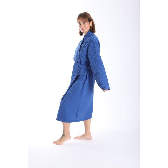 nottoc Bademantel 100% Baumwolle Waffelstoff Reisebademantel für Damen und Herren, Weiches, Saugfähiges und Leichtes Spa Bademäntel (DE/NL/SE/PL, Alphanumerisch, XL, Regular, Regular, Blau)
