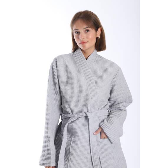 nottoc Bademantel 100% Baumwolle Waffelstoff Reisebademantel für Damen und Herren, Weiches, Saugfähiges und Leichtes Spa Bademäntel (DE/NL/SE/PL, Alphanumerisch, XL, Regular, Regular, Silbergrau)