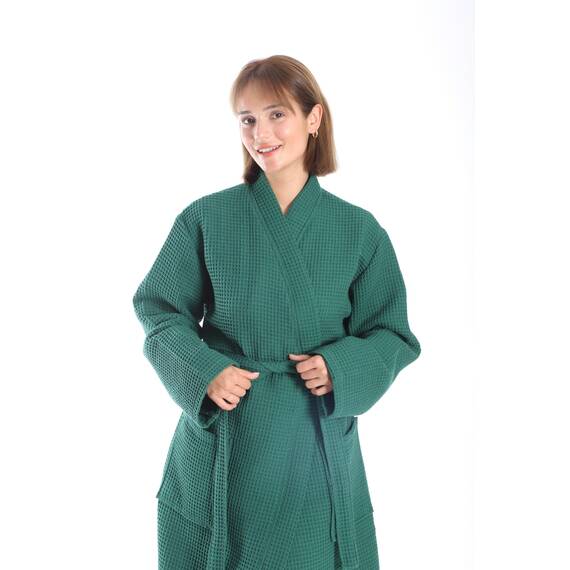 nottoc Bademantel 100% Baumwolle Waffelstoff Reisebademantel für Damen und Herren, Weiches, Saugfähiges und Leichtes Spa Bademäntel (DE/NL/SE/PL, Alphanumerisch, L, Regular, Regular, Grün)