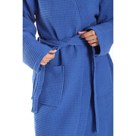 nottoc Bademantel 100% Baumwolle Waffelstoff Reisebademantel für Damen und Herren, Weiches, Saugfähiges und Leichtes Spa Bademäntel (DE/NL/SE/PL, Alphanumerisch, XL, Regular, Regular, Blau)