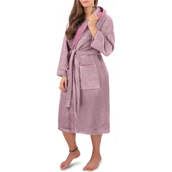 normani Damen Baumwoll Bademantel mit Kapuze in Geschenk-Box - weiche Premium Qualität - Öko Tex 100 Farbe Rosa Größe M