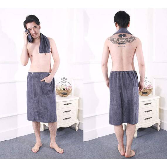 YJZQ Herren Saunatuch, elastisch, Strandrock, saugfähig, Sommer-Bademäntel mit Smartphone-Tasche, für Strand, Haus, Hotel, Einheitsgröße