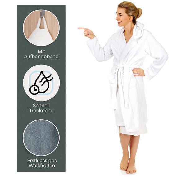 Vency - Luxuriöser Bademantel mit Kapuze, Dunkelgrau (XL), 100% Baumwolle, Weich & Saugstark - Ideal für Spa & Zuhause, für Damen und Herren