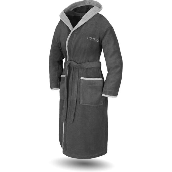 normani Damen Baumwoll Bademantel mit Kapuze in Geschenk-Box - weiche Premium Qualität - Öko Tex 100 Farbe Schwarz/Grau Größe XS