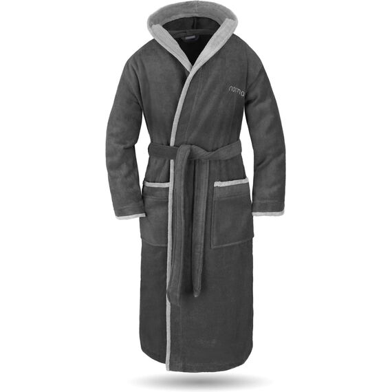 normani Damen Baumwoll Bademantel mit Kapuze in Geschenk-Box - weiche Premium Qualität - Öko Tex 100 Farbe Schwarz/Grau Größe 3XL