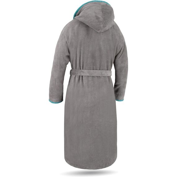 normani Damen Baumwoll Bademantel mit Kapuze in Geschenk-Box - weiche Premium Qualität - Öko Tex 100 Farbe Grau/Petrol Größe M