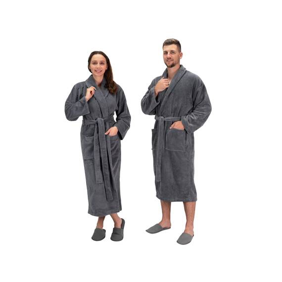 ZOLLNER Bademantel Velours - hautfreundlich und saugstark - für Damen und Herren - Mischgewebe - Größe L in graphit - waschbar bis 60°C - Hotelqualität - Oeko Tex® zertifiziert