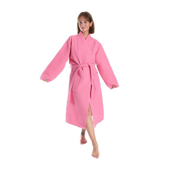 nottoc Bademantel 100% Baumwolle Waffelstoff Reisebademantel für Damen und Herren, Weiches, Saugfähiges und Leichtes Spa Bademäntel (DE/NL/SE/PL, Alphanumerisch, XL, Regular, Regular, Rosa)