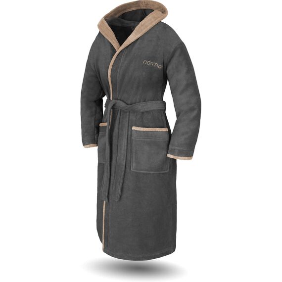 normani Damen Baumwoll Bademantel mit Kapuze in Geschenk-Box - weiche Premium Qualität - Öko Tex 100 Farbe Schwarz/Beige Größe M