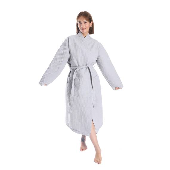 nottoc Bademantel 100% Baumwolle Waffelstoff Reisebademantel für Damen und Herren, Weiches, Saugfähiges und Leichtes Spa Bademäntel (DE/NL/SE/PL, Alphanumerisch, 3XL, Regular, Regular, Silbergrau)