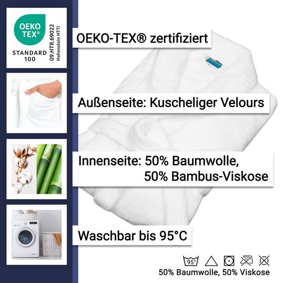 ZOLLNER Bademantel - flauschig und saugstark - Unisex - Größe S - weiß - außen aus Polyester und innen aus Baumwoll-Mischgewebe - waschbar bis 95°C - Hotelqualität - Oeko Tex® zertifiziert
