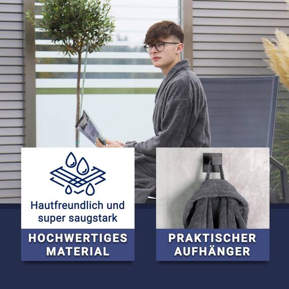 ZOLLNER Bademantel Velours - hautfreundlich und saugstark - für Damen und Herren - Mischgewebe - Größe XL in graphit - waschbar bis 60°C - Hotelqualität - Oeko Tex® zertifiziert