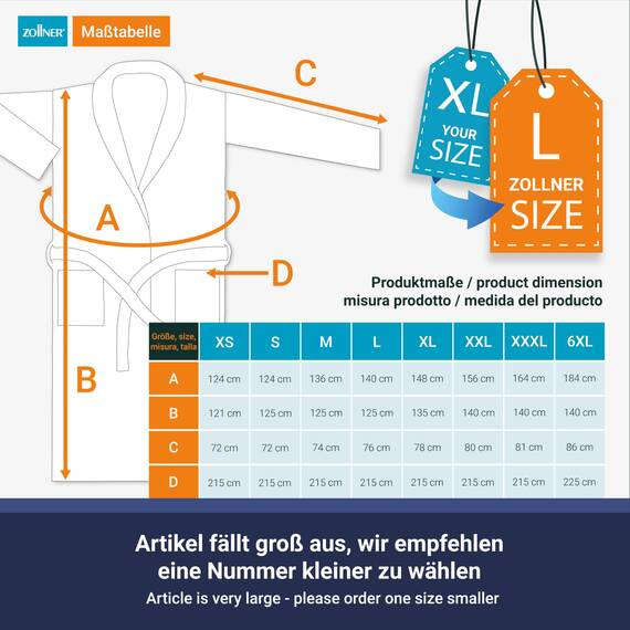 ZOLLNER Bademantel Velours - hautfreundlich und saugstark - für Damen und Herren - Mischgewebe - Größe L in weiß - waschbar bis 95°C - Hotelqualität - Oeko Tex® zertifiziert